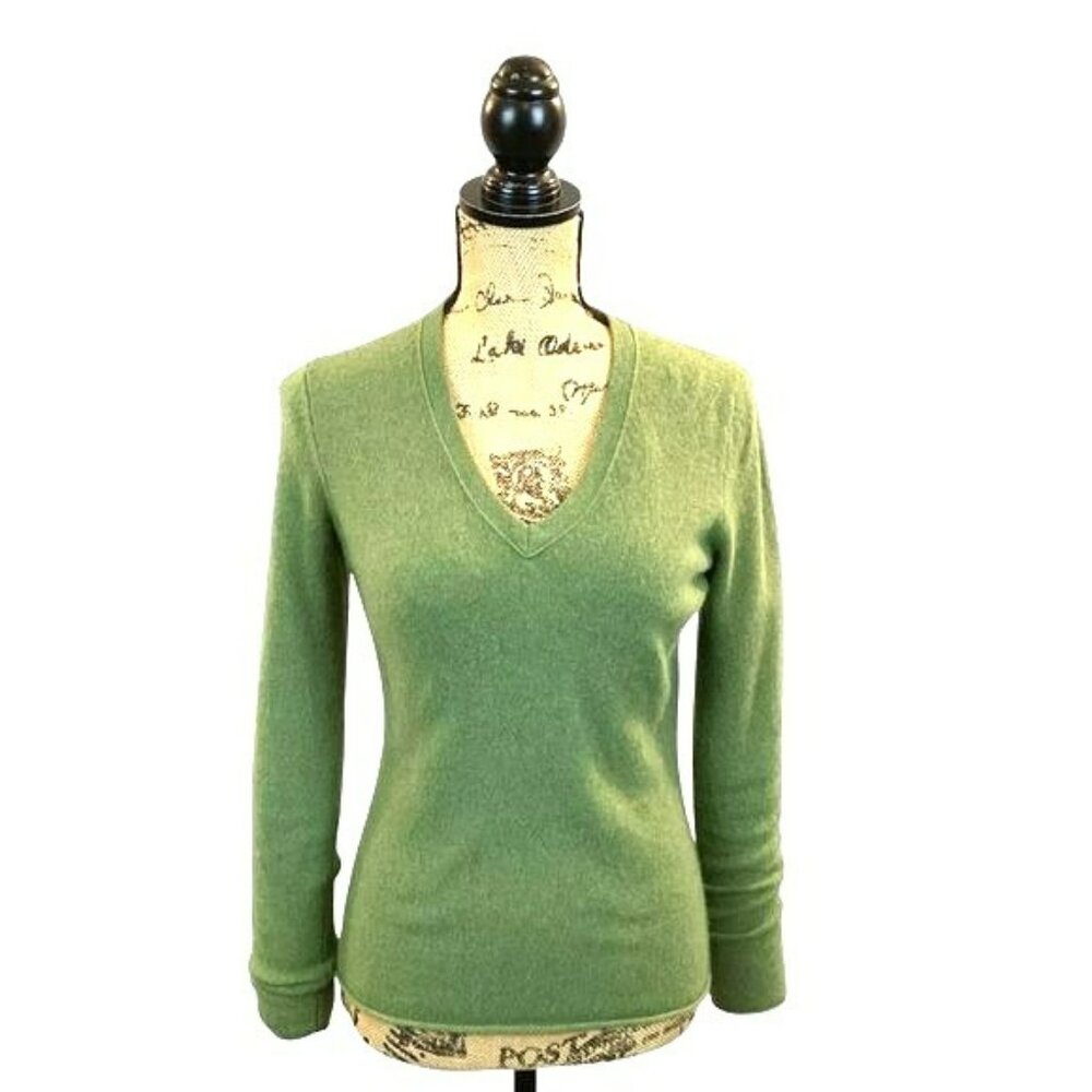 Simply Cashmere Womens V-Neck Sweater 100% Cashmere Soft & Cozy Green